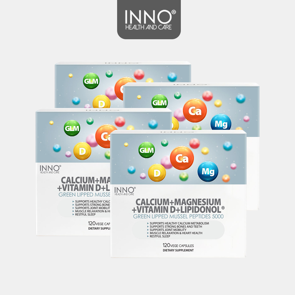 이노<b>헬스</b>앤케어 청정지역 뉴질랜드 복합영양제 칼슘 + <b>마그네슘</b> + 비타민 D + 초록잎홍합 5000mg 120vc 4개 세트