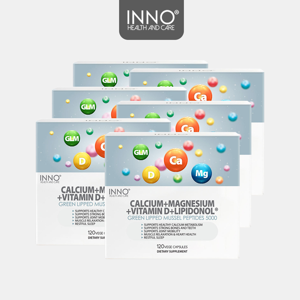 이노<b>헬스</b>앤케어 청정지역 뉴질랜드 복합영양제 칼슘 + <b>마그네슘</b> + 비타민 D + 초록잎홍합 5000mg 120vc 6개 세트