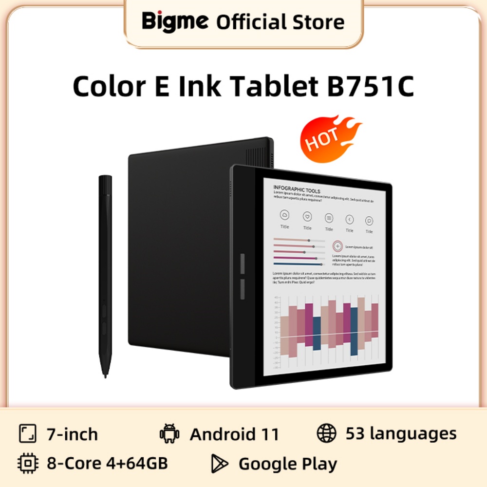 빅미 Bigme B7 B751C 7인치 컬러 펜슬 필기 물리키 이북리더기 안드로이드11