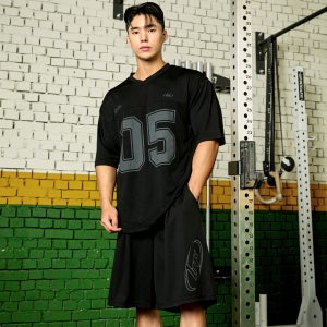 [슈퍼특가] 블랙몬스터핏 럭비져지 기능성 메쉬 헬스복 세트 오버핏 상하의