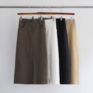 바니엘 데일리 H라인 일자핏 앞트임 밴딩 코튼 미디 스커트