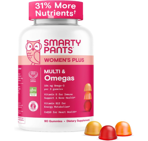 <b>SmartyPants</b> <b>스마티팬츠</b> 여성용 멀티 <b>비타민</b> &amp; 오메가3 젤리 90구미, 뉴포뮬러