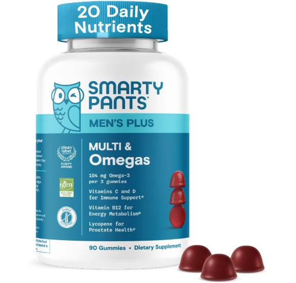 <b>SmartyPants</b> <b>스마티팬츠</b> 남성 멀티 <b>비타민</b> &amp; 오메가3 젤리, 90구미