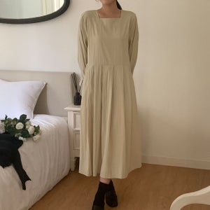 스퀘어넥 포켓 롱 플리츠 원피스 빅사이즈 가을 원피스