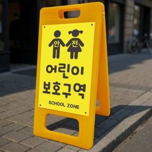 어린이 보호구역 안내 알림 A형 거치대 포맥스 입간판 표지판 중 단면