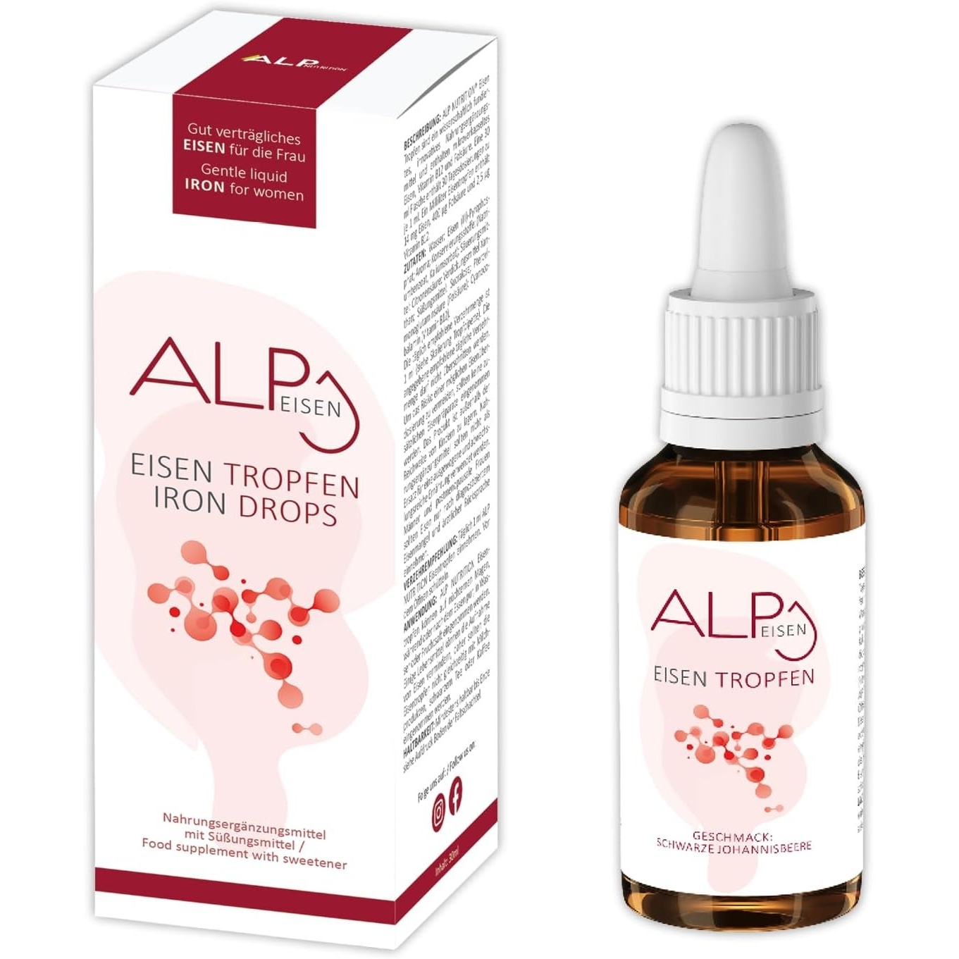 <b>ALP</b> NUTRITION 철분 드롭 30ml 고용량 <b>비타민 B12</b> 엽산 - 증 환자를 위한 대체제로 내성이 우수한 제제