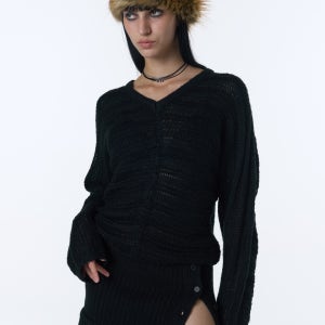 프린지 슬릿 원피스 [BLACK]