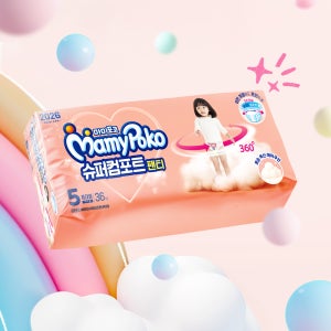 마미포코 슈퍼컴포트팬티 기저귀 여아용5단계 108매 1박스(3팩)