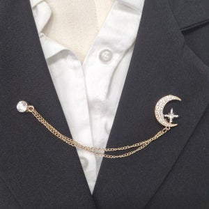 달 보석 체인브로치 큐빅 악세서리 남자 카라 옷핀 클립