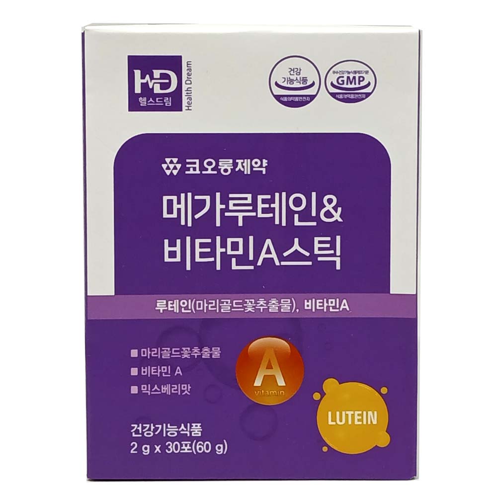코오롱제약 <b>메가루테인</b> 비타민A 스틱 2g x 30포 마리골드 루테인 눈 건강 관리