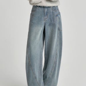 (또입진23탄) 절개 워싱 벌룬 와이드 커브드 여성 팬츠 (J2549)