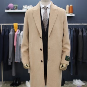 바쏘옴므 베이지 카멜 100% 핸드메이드 체스터 코트 WSY4CJ35ABG