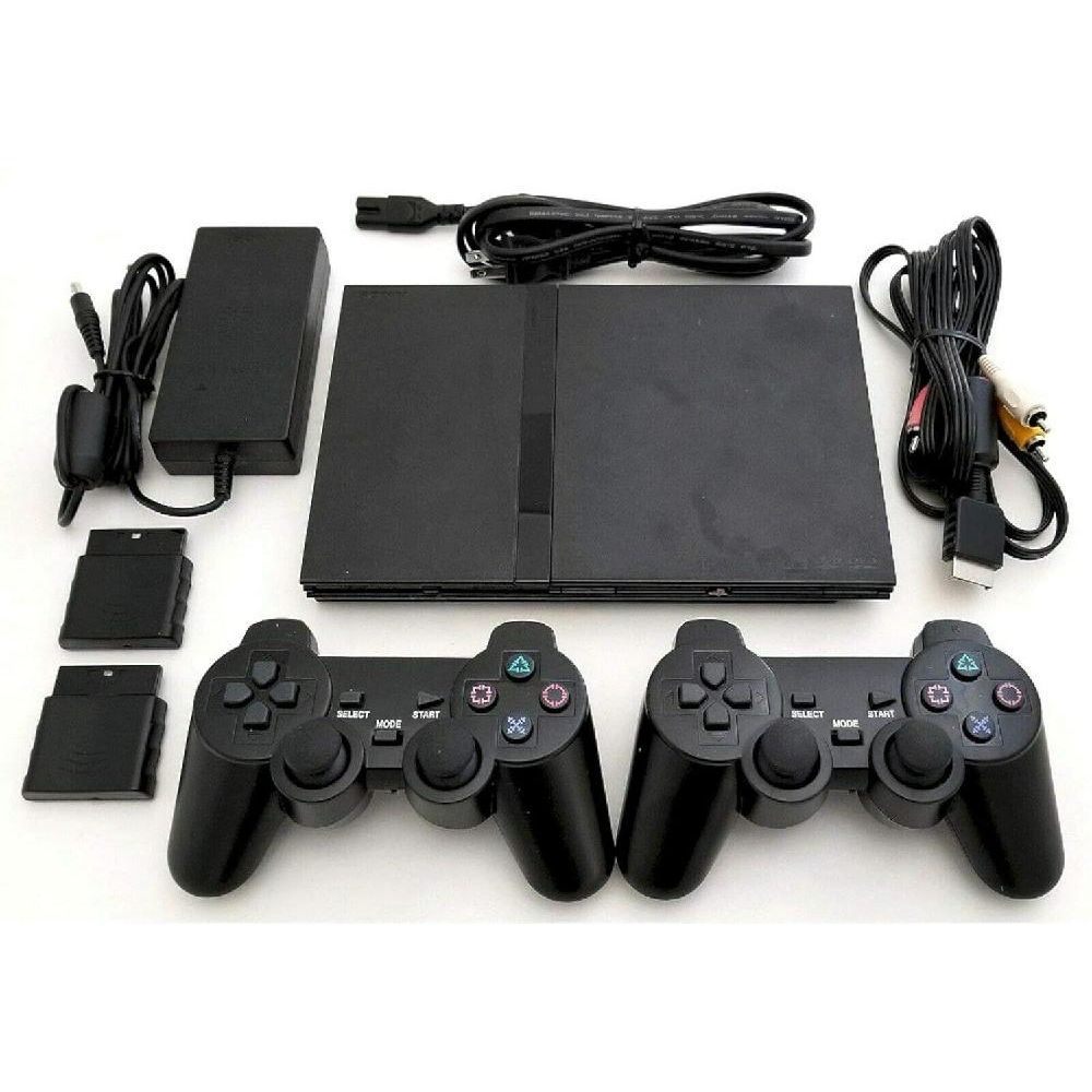 Sony PS2 Slim 게임 콘솔 블랙 무선 컨트롤러 2개 포함 플레이스테이션2 리뉴얼