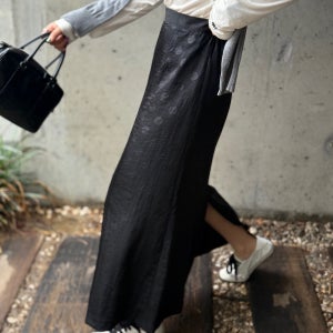 MERCI-2669 린느 나일론 블랙 도트 반밴딩 롱스커트