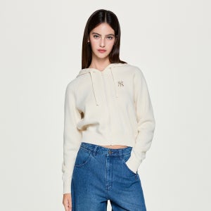 [MLB] 여성 베이직 레터링 후드집업 가디건 NY (Cream) 3FKCB0454