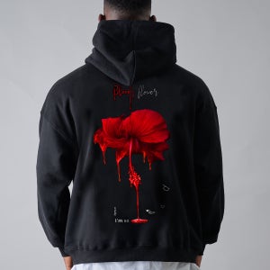 [BEOM] NEW 블러디플라워 오버핏 후드티 [블랙]