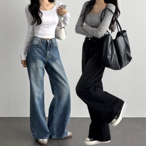 사계절 여성 와이드청바지 세미 와이드 데님 팬츠 블랙진 흑청 데님 진청 연청바지
