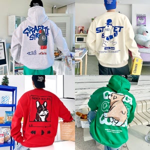 남자 그래픽 오버핏 맨투맨 탄탄 이중지 빅사이즈 프린팅 기모 후드티