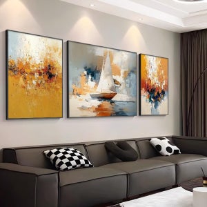 순조로운 항해 대펀 유화 마을 인테리어 그림 거실 모던 심플 소파 벽걸이 세트 범선 액자