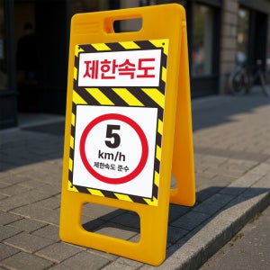 제한속도 준수 5km 속도 수정가능 안내 알림 A형 거치대 포맥스 입간판 표지판 중 단면
