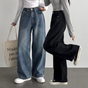 사계절 여성 논페이드 데님 ootj바지 세미와이드청바지 블랙진 흑청 데님 진청바지