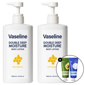 바세린바디로션 프로폴리스 더블 딥 모이스춰 1000ml 대용량 고보습 바디 로션 2개 (핸드크림제공)