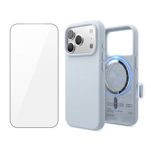 엘라고 아이폰 17 프로 프로맥스 맥세이프 실리콘 케이스 + 원터치 액정보호 필름 세트