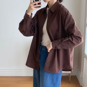 (세일) 크림색 블라우스 밤색 남방 브라운 포켓 오버핏셔츠