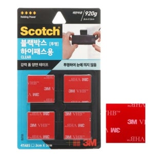 1475 3M 스카치 강력 투명 폼양면테이프 CLT33 (3cmX3cm) 4개입 자동차 블랙박스 하이패스 부착용 제한하중920g(3X3기준)
