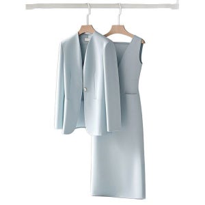 LF 고급 블루 투피스 드레스 원피스 롱 니트 롱패딩 블루 M