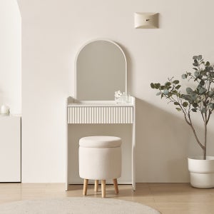 [희망일배송]콤팩트 600 수납 LED 조명 모던 미니 거울 화장대 (화이트,화이트워시)