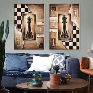 체스 룸 체스 훈련 수업 장식 그림 체스 게임 지적 게임 복고풍 포스터 벽화