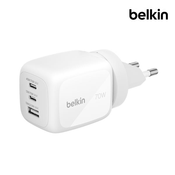 벨킨 부스트차지 프로 70W 3포트 초고속 충전기 WCH018 USB-C USB-A GaN PD3.1 PPS 지원 아이폰17 갤럭시 S26 호환
