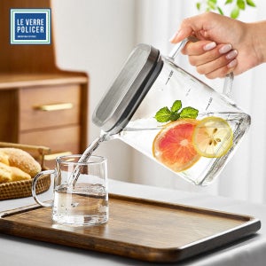 업소용 카페 식당 냉장고 내열유리 스텐뚜껑 물병 1L 가정용 손잡이물병 유리저그