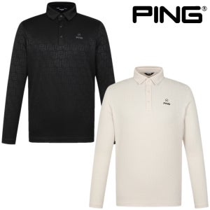 핑 골프웨어 남성 골프 티셔츠 자카드 포인트 로고 패턴 카라 신축성 긴팔 E3TO281