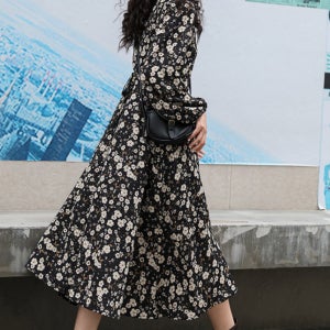 여성 블랙 플라워 롱 원피스 가을 하늘하늘 러블리룩
