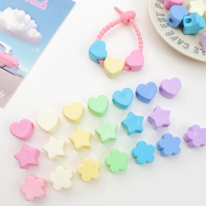 구멍 큰 마시멜로우 하트 별 꽃 비즈 공예 파스텔 컬러 구슬 알 [1개]