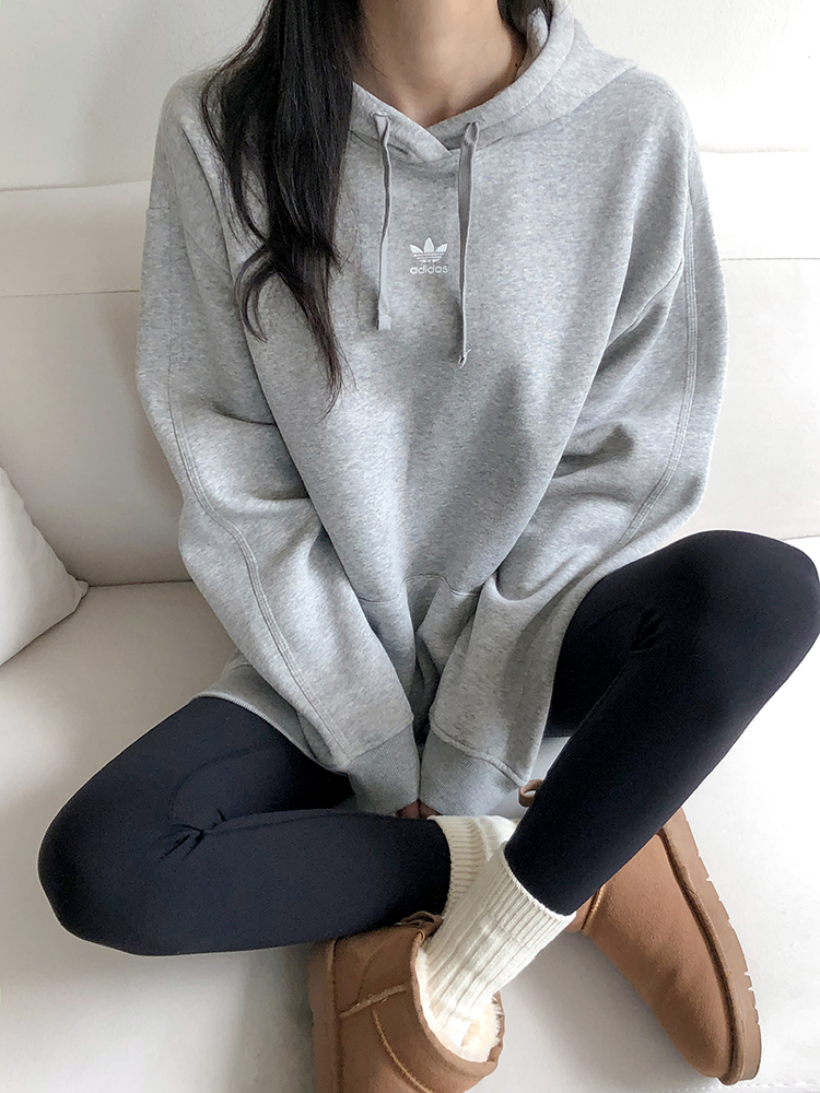 아디다스 오리지널 여성 오버핏 기모 플리스 그레이 후드