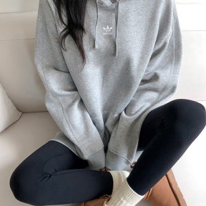 아디다스 오리지널 여성 오버핏 기모 플리스 그레이 후드