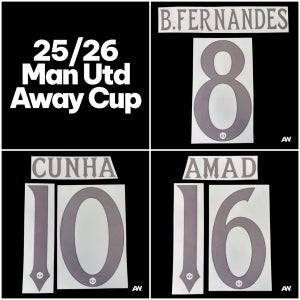 맨유 25/26 어웨이 컵 자컷 네임셋 마킹 패치 / 브루노 페르난데스 마이누 쿠냐 아마드
