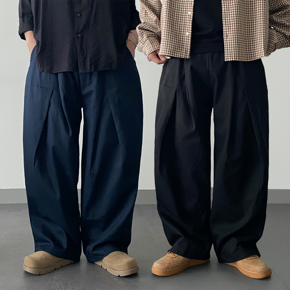 밴딩 면 치노 가을 벌룬 와이드슬랙스 벌룬 투턱 바지 2color