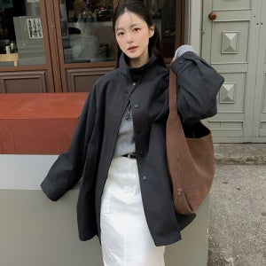 [4/7 예약발송][시야쥬] SIOT4152 하이넥 하프 트렌치 코트_Charcoal