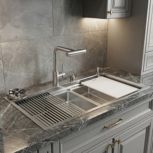 프로맘 멀티 싱크볼 980 엠보 나노 코팅 풀패키지 사각 스테인레스 씽크볼 교체