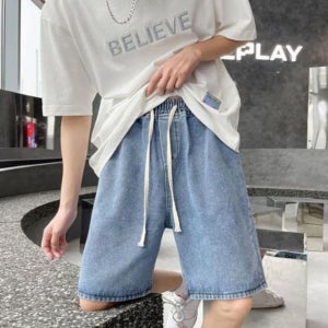 밴딩 청 데님 5부 팬츠 남자 데일리 캐주얼 반바지 여름용