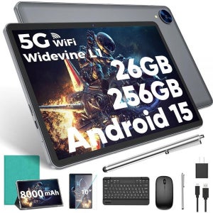 (미국 발송) YOBANSE 안드로이드 15 태블릿 키보드 포함 26GB RAM 256GB ROM(2TB 확장) 101인치 옥타 코어 5G/24G WiFi 8000mAh 배터리 B