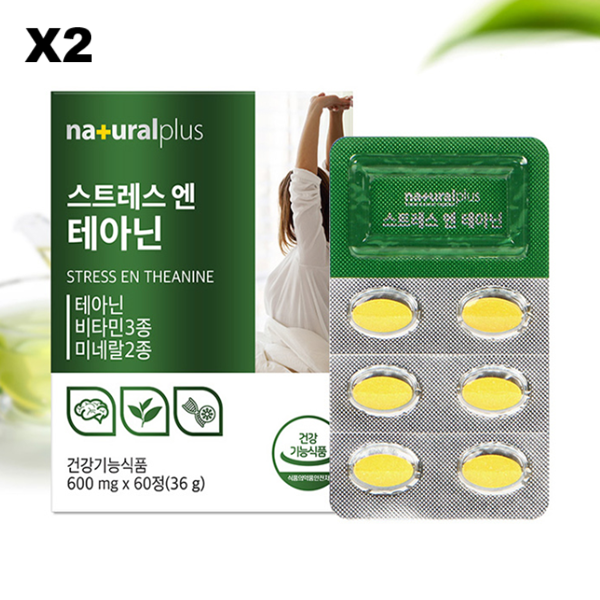 내츄럴플러스 <b>스트레스</b> 긴장감완화 테아닌 600mg 60정, 2개