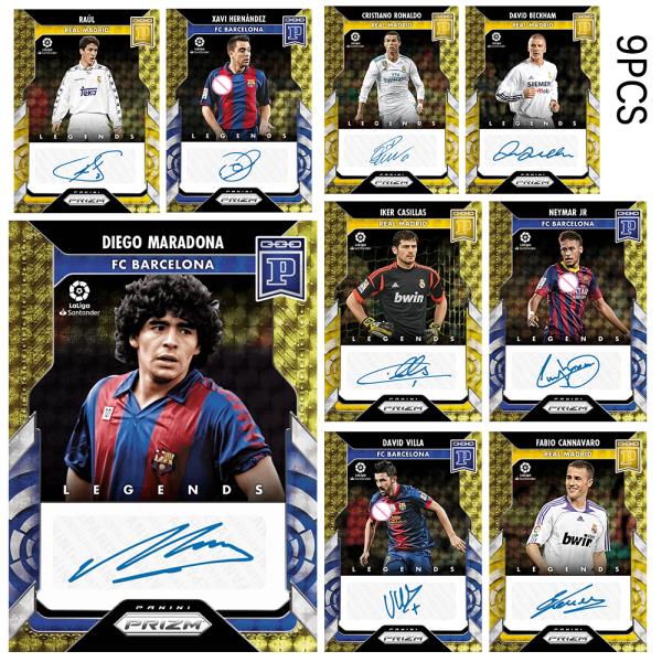 PANINI 9PCS 축구 스타 카드 수제 DIEGO MARADONA NEYMAR JR FABIO CANNAVARO RAUL 서명 Collectible Cards 휴일