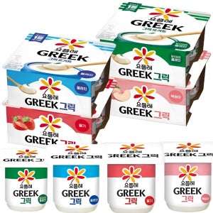 빙그레 요플레 그릭요거트 80g(플레인+달지 않은 플레인+딸기+복숭아) 각4입 총16입