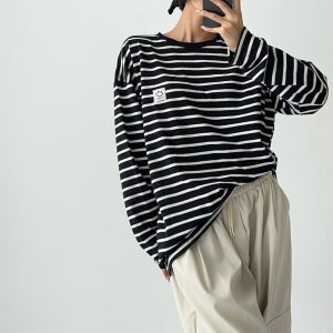 스마일 미니패치 단가라티셔츠 간절기 쭉티