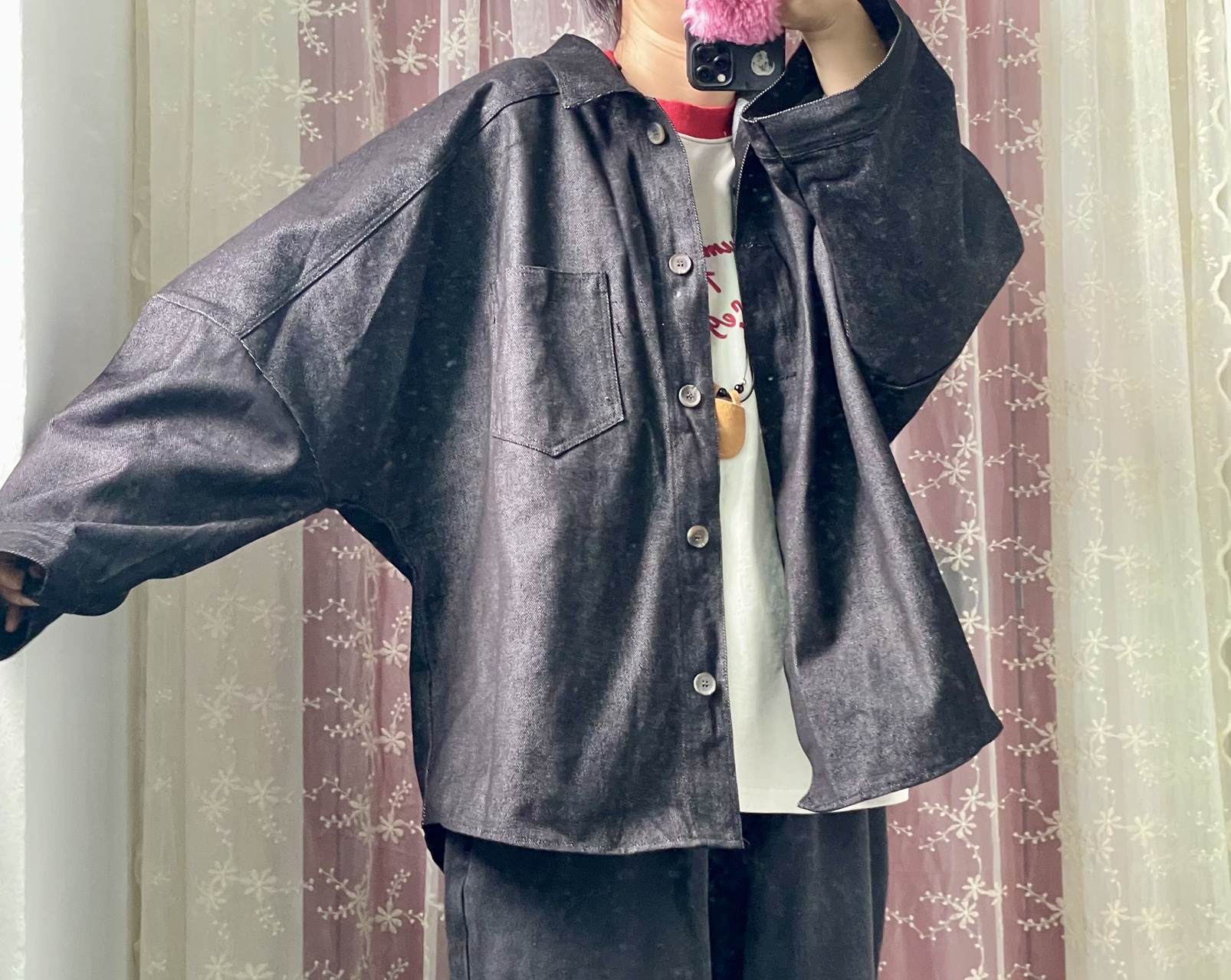 데님 박시 셔츠자켓(t셔츠인데 자켓처럼 빅사이즈 캠핑룩 유니크하고 캐주얼 코디)2color
